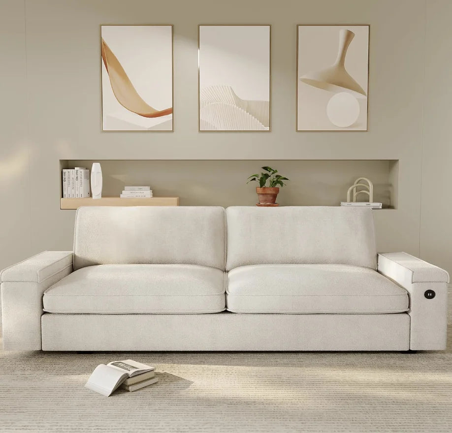 Modern Deep-Seat Sofa with Plush Cushions, USB Charging & Soft Chenille Upholstery