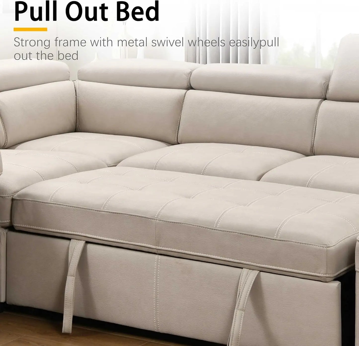 Convertible L-Shaped Sleeper Sectional with Storage Ottoman, Adjustable Headrests & Pet-Friendly Microfiber