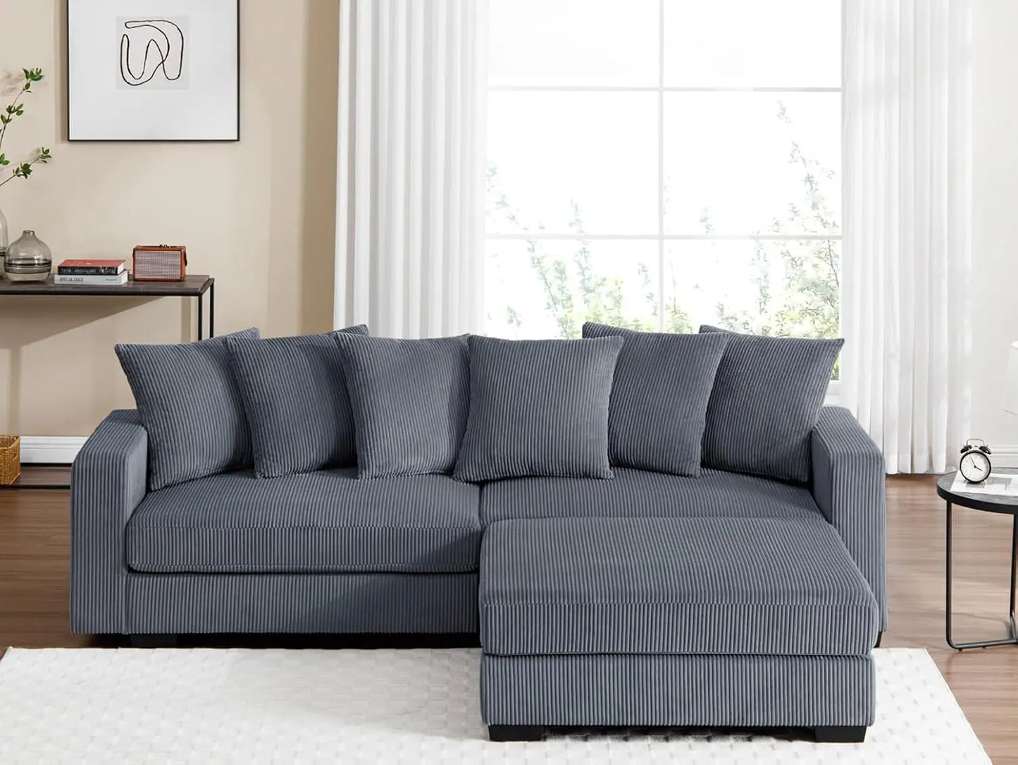 Oversized Modular Corduroy Sectional Sofa – Deep Seats, Sleeper Function & Removable Covers