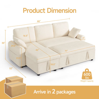 Convertible L-Shaped Sleeper Sofa with Storage Chaise, Stain-Resistant Fabric & Pet-Friendly Design