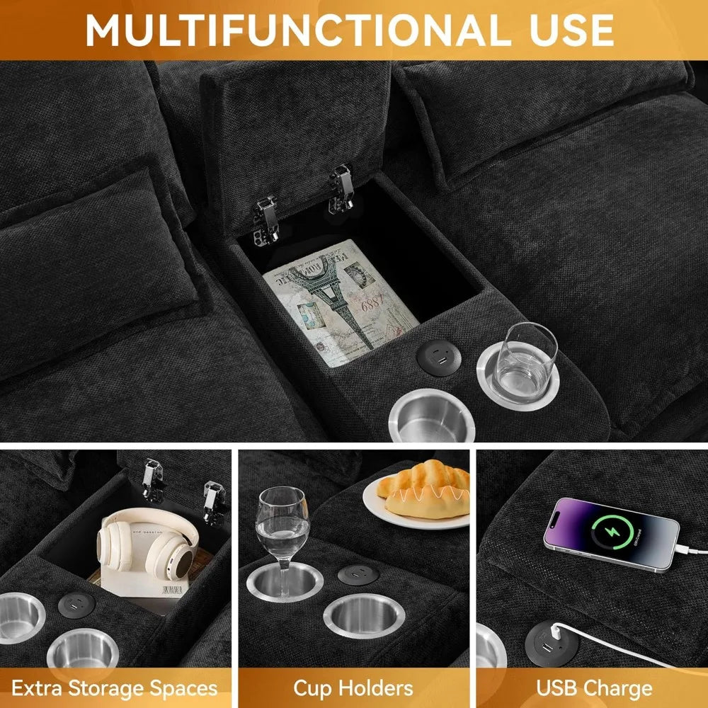 Luxury Deep-Seat U-Shaped Modular Cloud Sectional with Double Chaises & Storage Console