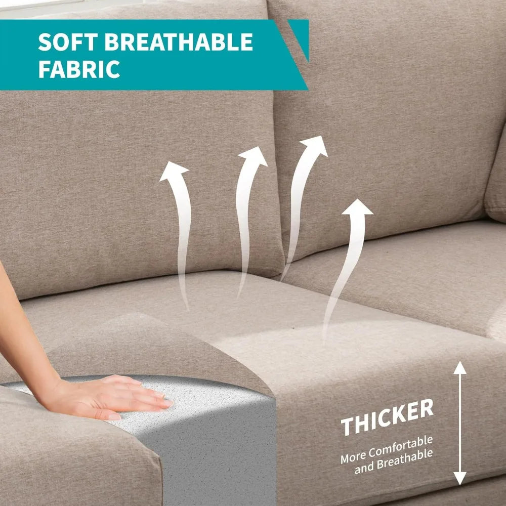 Modern L-Shaped Linen Sectional Sofa – Breathable Fabric, Memory Foam Comfort & Durable Steel Legs