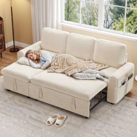 Convertible L-Shaped Sleeper Sofa with Storage Chaise, Stain-Resistant Fabric & Pet-Friendly Design