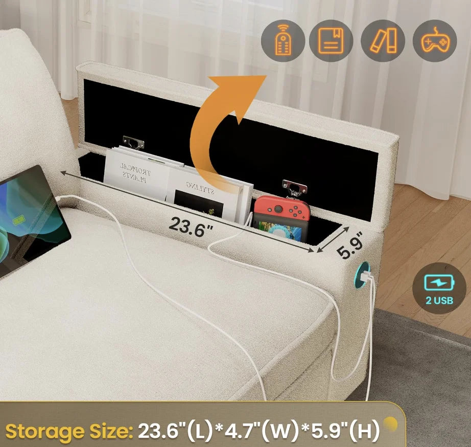 Modern Deep-Seat Sofa with Plush Cushions, USB Charging & Soft Chenille Upholstery