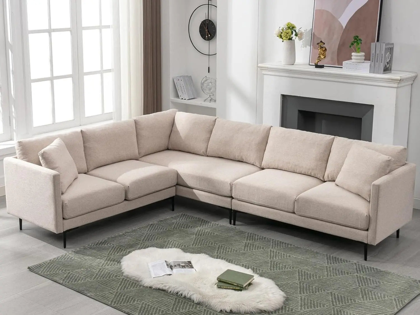 Modern L-Shaped Linen Sectional Sofa – Breathable Fabric, Memory Foam Comfort & Durable Steel Legs