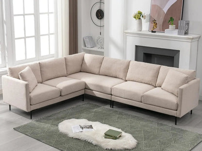 Modern L-Shaped Linen Sectional Sofa – Breathable Fabric, Memory Foam Comfort & Durable Steel Legs