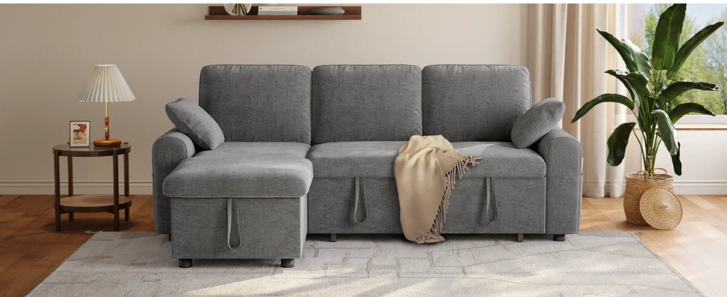 Convertible L-Shaped Sleeper Sofa with Storage Chaise, Stain-Resistant Fabric & Pet-Friendly Design