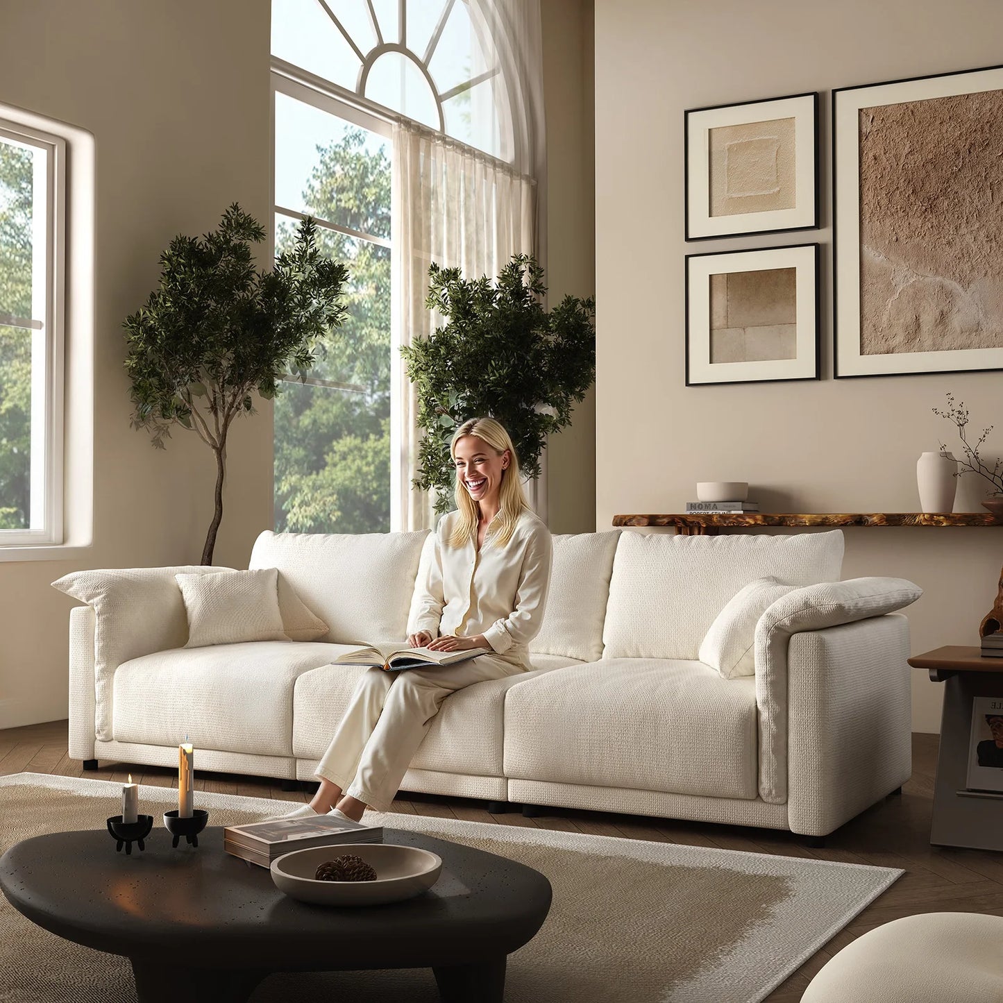 98.5” Modern Cloud Sofa – Deep-Seat Modular Comfort with Minimalist Luxury
