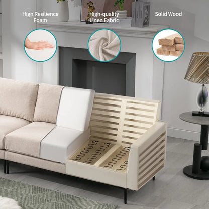 Modern L-Shaped Linen Sectional Sofa – Breathable Fabric, Memory Foam Comfort & Durable Steel Legs