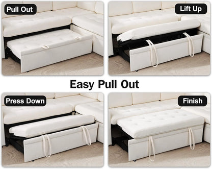 5-in-1 L-Shaped Sleeper Sectional Sofa – Adjustable Backrests, USB/Type-C Charging, LED Lighting & Built-In Side Table