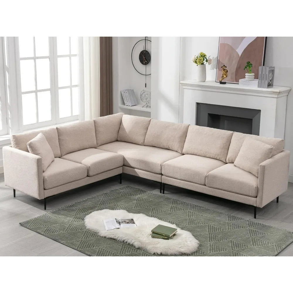 Modern L-Shaped Linen Sectional Sofa – Breathable Fabric, Memory Foam Comfort & Durable Steel Legs