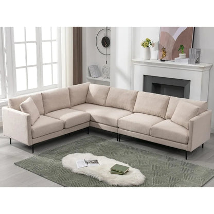 Modern L-Shaped Linen Sectional Sofa – Breathable Fabric, Memory Foam Comfort & Durable Steel Legs