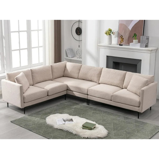 Modern L-Shaped Linen Sectional Sofa – Breathable Fabric, Memory Foam Comfort & Durable Steel Legs
