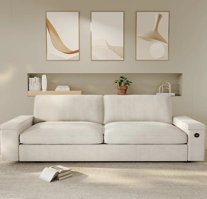 Modern Deep-Seat Sofa with Plush Cushions, USB Charging & Soft Chenille Upholstery
