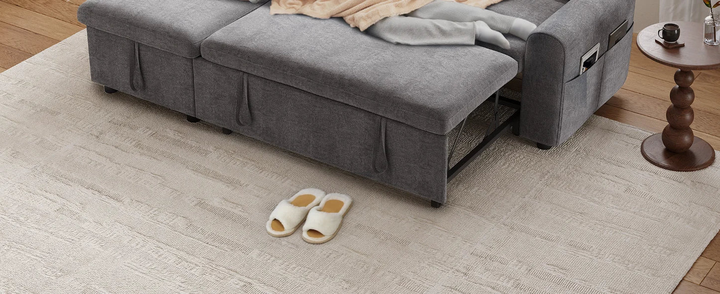 Convertible L-Shaped Sleeper Sofa with Storage Chaise, Stain-Resistant Fabric & Pet-Friendly Design