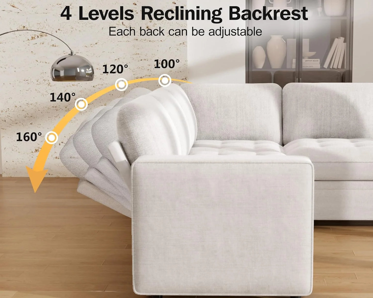 5-in-1 L-Shaped Sleeper Sectional Sofa – Adjustable Backrests, USB/Type-C Charging, LED Lighting & Built-In Side Table