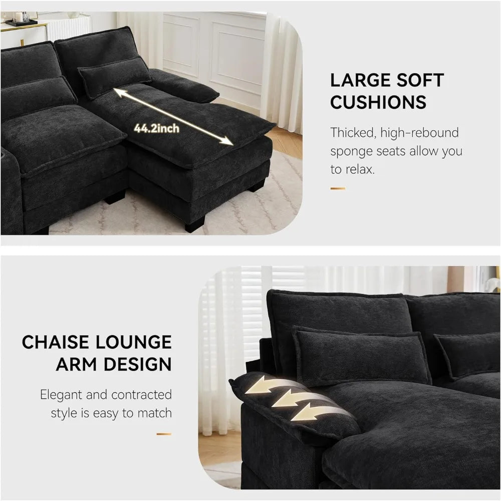 Luxury Deep-Seat U-Shaped Modular Cloud Sectional with Double Chaises & Storage Console