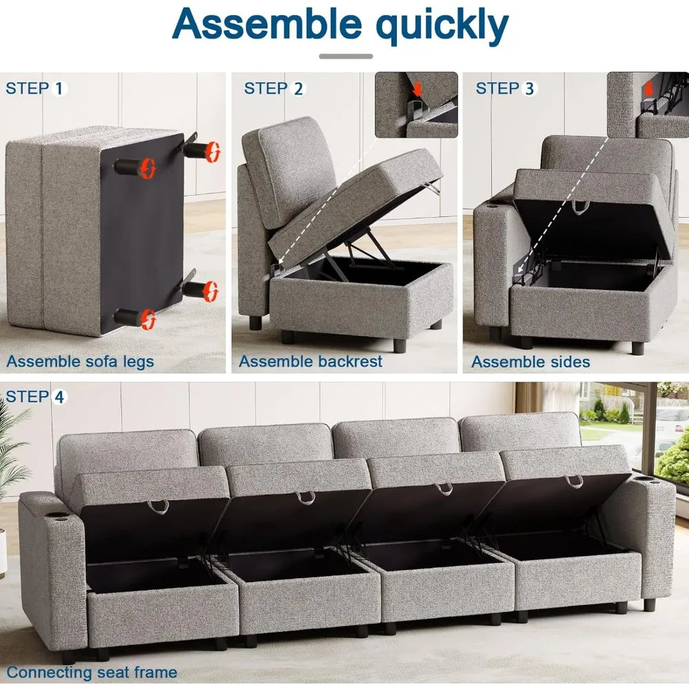 Smart Modular Cloud Sectional Sofa with Storage, Power Grommets, Cup Holders & Customizable Layout