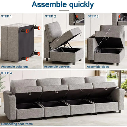 Smart Modular Cloud Sectional Sofa with Storage, Power Grommets, Cup Holders & Customizable Layout