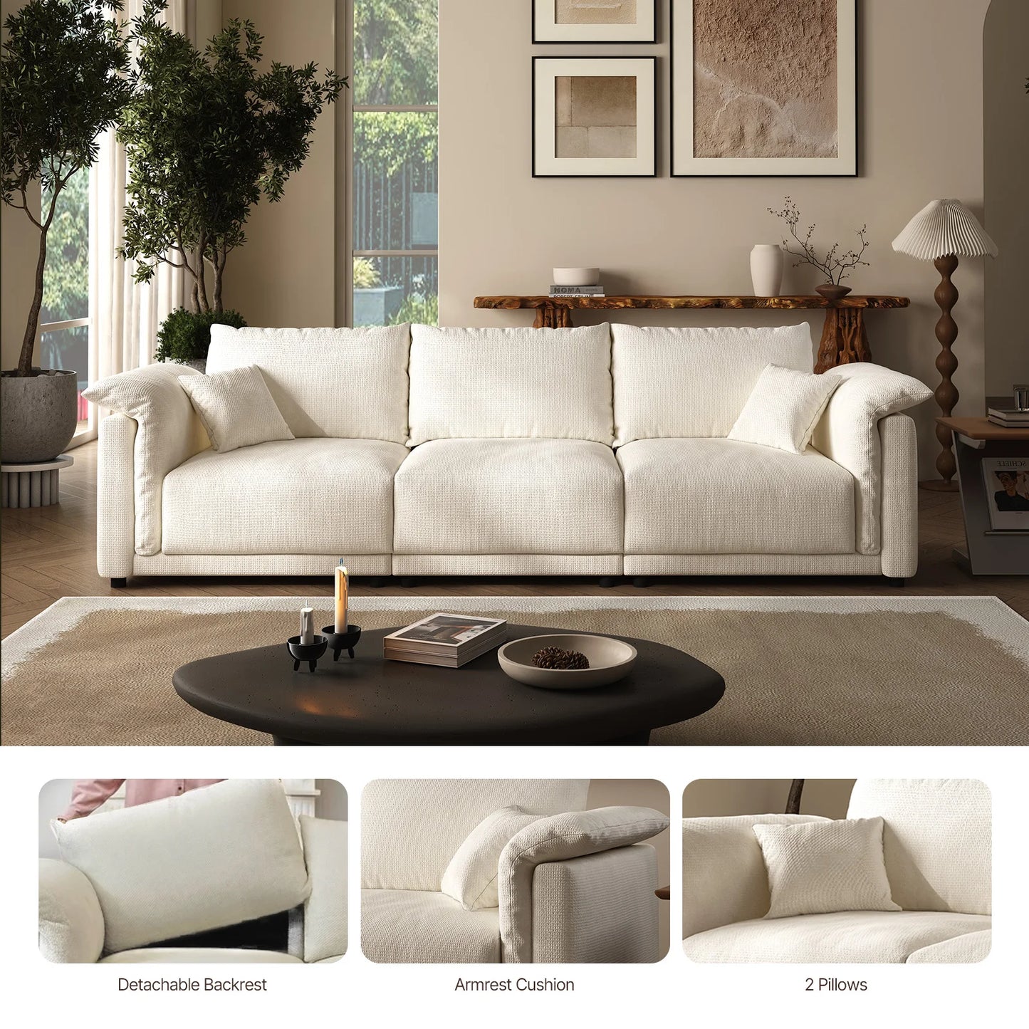 98.5” Modern Cloud Sofa – Deep-Seat Modular Comfort with Minimalist Luxury