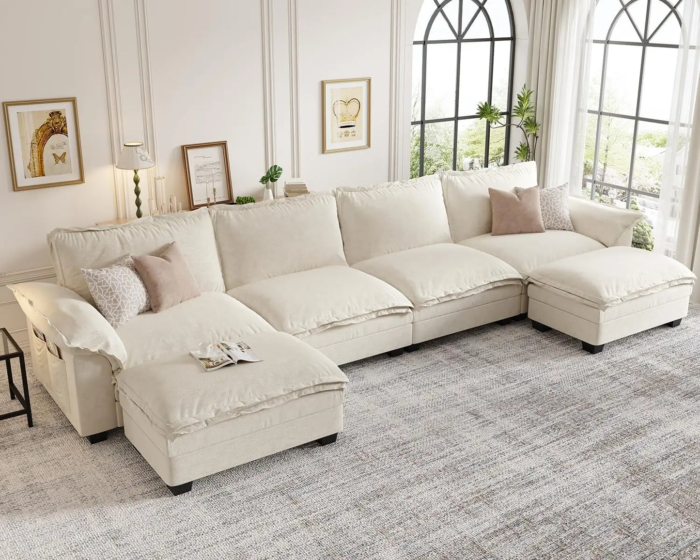 Modular Cloud Sectional Sofa – Customizable Layout, Deep Cushions & Washable Chenille Fabric