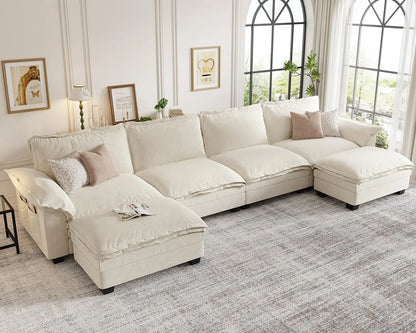 Modular Cloud Sectional Sofa – Customizable Layout, Deep Cushions & Washable Chenille Fabric