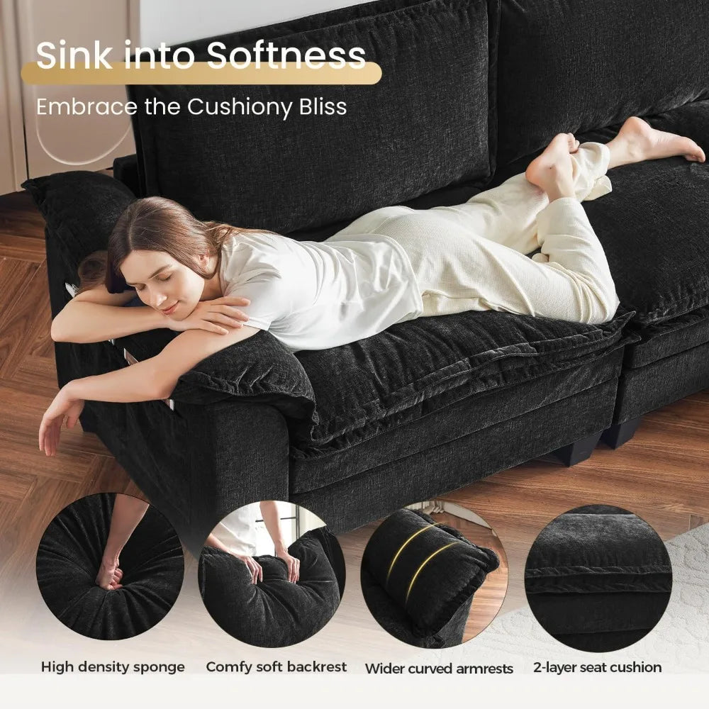 Modular Cloud Sectional Sofa – Customizable Layout, Deep Cushions & Washable Chenille Fabric