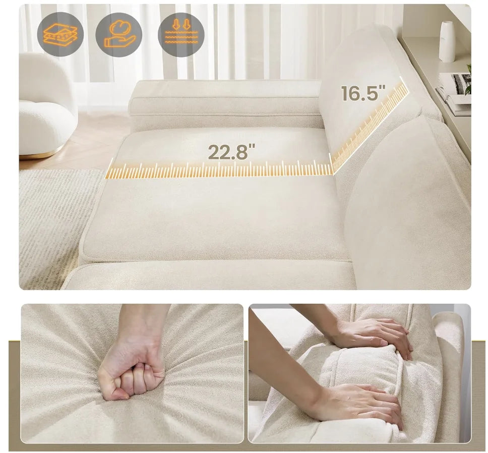 Modern Deep-Seat Sofa with Plush Cushions, USB Charging & Soft Chenille Upholstery