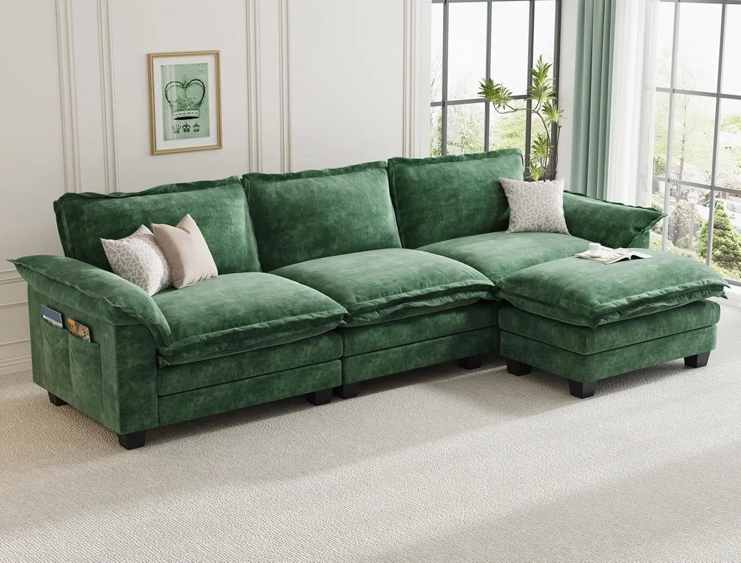 Modular Cloud Sectional Sofa – Customizable Layout, Deep Cushions & Washable Chenille Fabric
