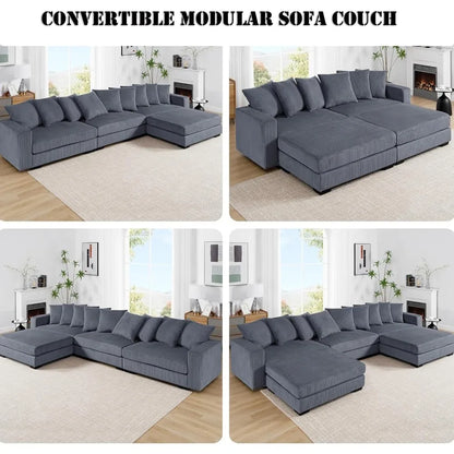 Oversized Modular Corduroy Sectional Sofa – Deep Seats, Sleeper Function & Removable Covers