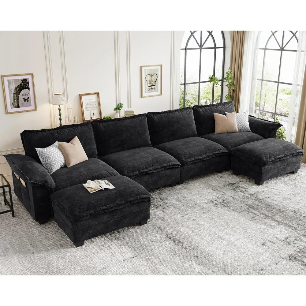Modular Cloud Sectional Sofa – Customizable Layout, Deep Cushions & Washable Chenille Fabric