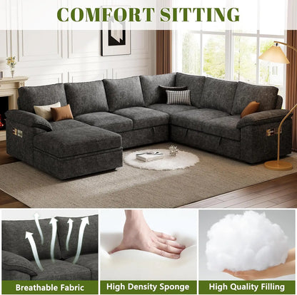 Luxury Chenille Pull-Out Sleeper Sectional with Storage – Cloud Comfort, Rolled Arms & Modern Modular Design