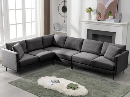 Modern L-Shaped Linen Sectional Sofa – Breathable Fabric, Memory Foam Comfort & Durable Steel Legs