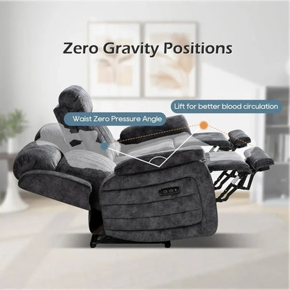 Luxury Power Reclining Sofa with Zero-Gravity, Drop-Down Table & USB/Type-C Ports