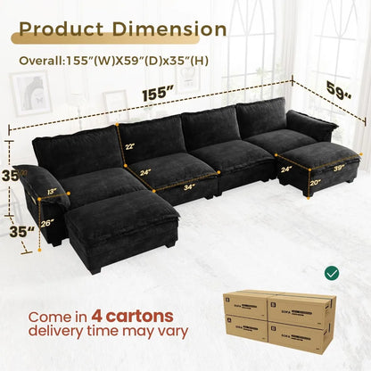 Modular Cloud Sectional Sofa – Customizable Layout, Deep Cushions & Washable Chenille Fabric