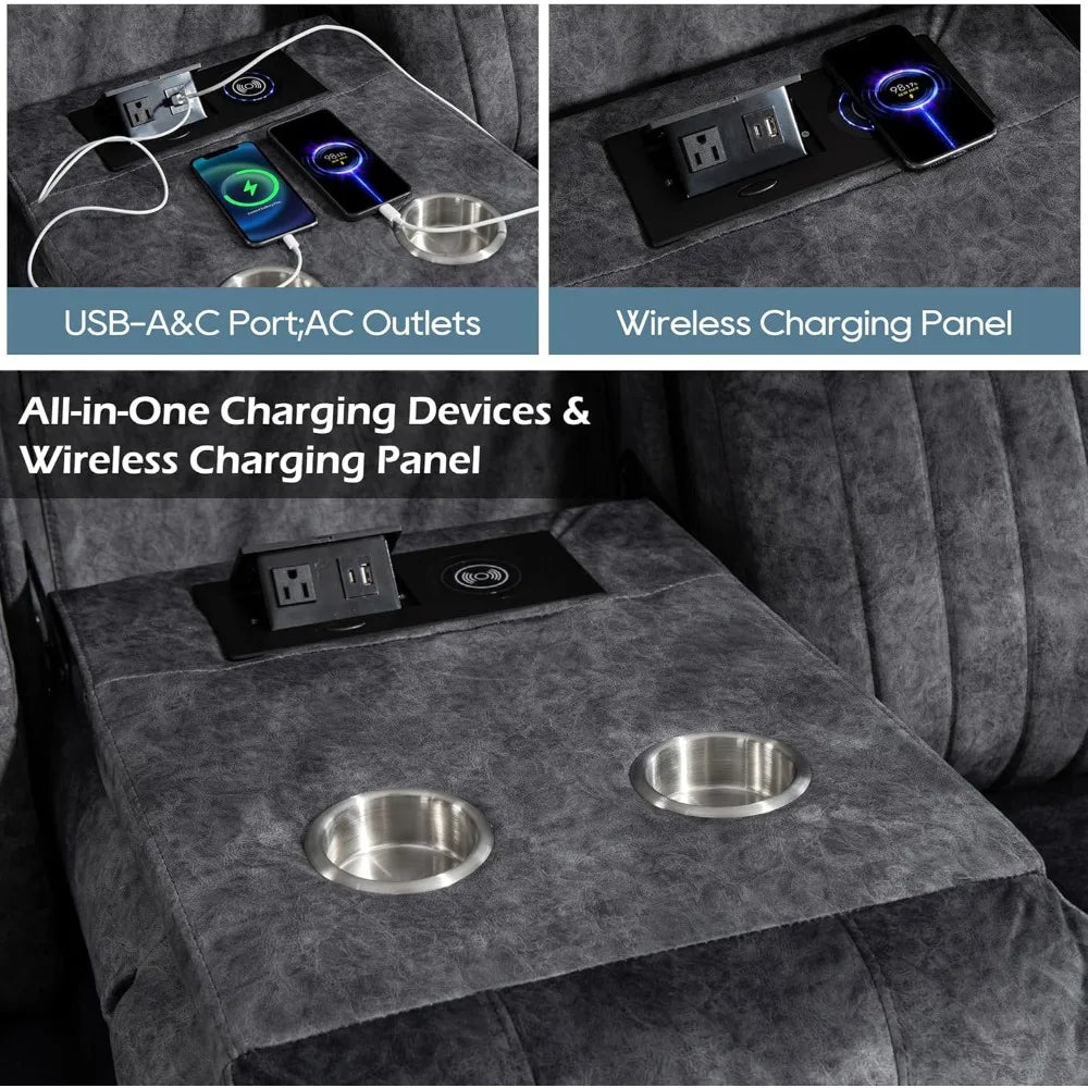 Luxury Power Reclining Sofa with Zero-Gravity, Drop-Down Table & USB/Type-C Ports