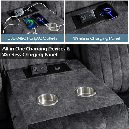 Luxury Power Reclining Sofa with Zero-Gravity, Drop-Down Table & USB/Type-C Ports