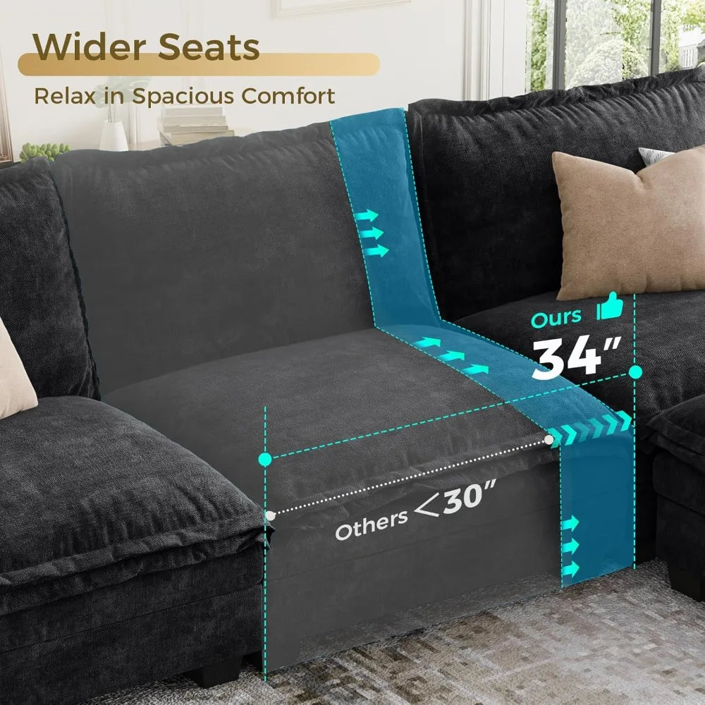 Modular Cloud Sectional Sofa – Customizable Layout, Deep Cushions & Washable Chenille Fabric