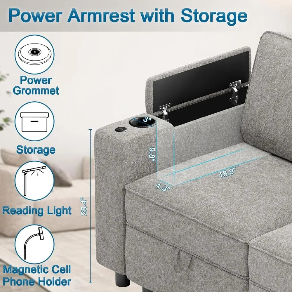 Smart Modular Cloud Sectional Sofa with Storage, Power Grommets, Cup Holders & Customizable Layout