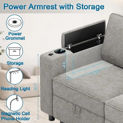 Smart Modular Cloud Sectional Sofa with Storage, Power Grommets, Cup Holders & Customizable Layout