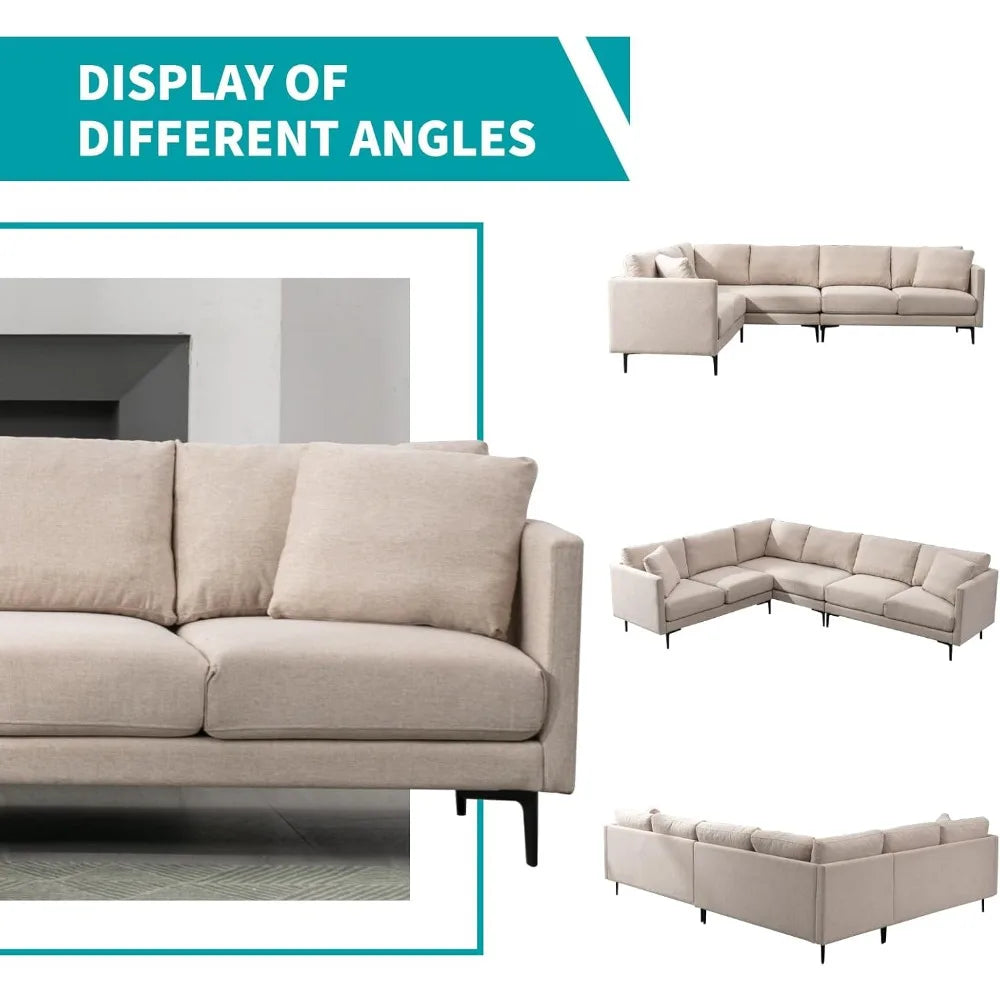 Modern L-Shaped Linen Sectional Sofa – Breathable Fabric, Memory Foam Comfort & Durable Steel Legs