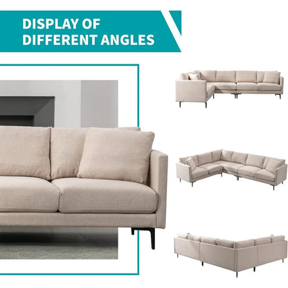 Modern L-Shaped Linen Sectional Sofa – Breathable Fabric, Memory Foam Comfort & Durable Steel Legs