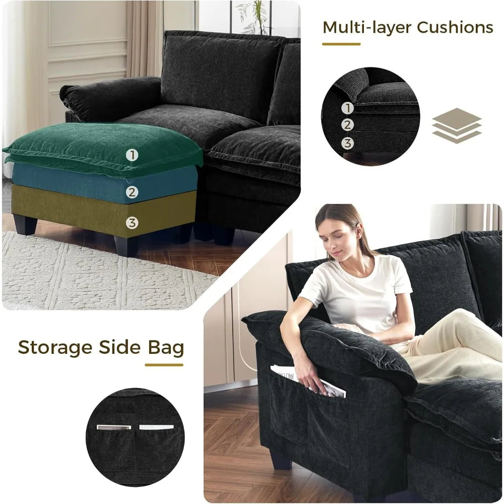 Modular Cloud Sectional Sofa – Customizable Layout, Deep Cushions & Washable Chenille Fabric
