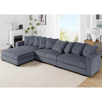 Oversized Modular Corduroy Sectional Sofa – Deep Seats, Sleeper Function & Removable Covers