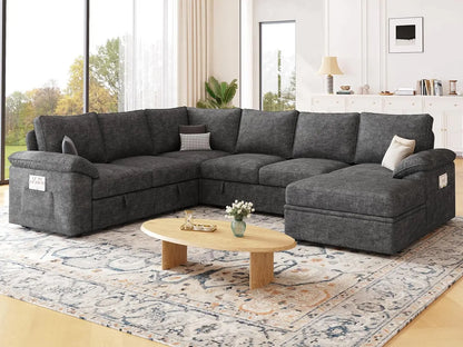Luxury Chenille Pull-Out Sleeper Sectional with Storage – Cloud Comfort, Rolled Arms & Modern Modular Design