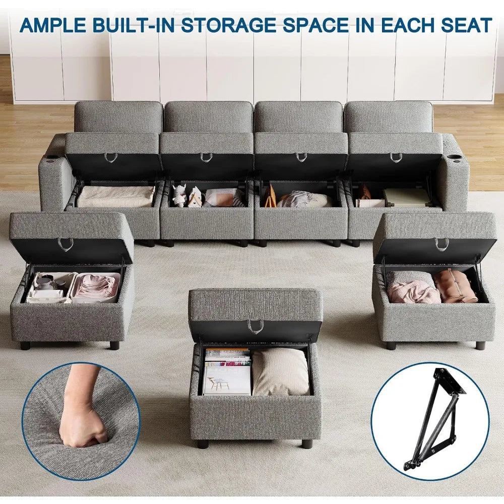 Smart Modular Cloud Sectional Sofa with Storage, Power Grommets, Cup Holders & Customizable Layout