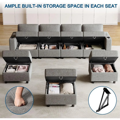 Smart Modular Cloud Sectional Sofa with Storage, Power Grommets, Cup Holders & Customizable Layout