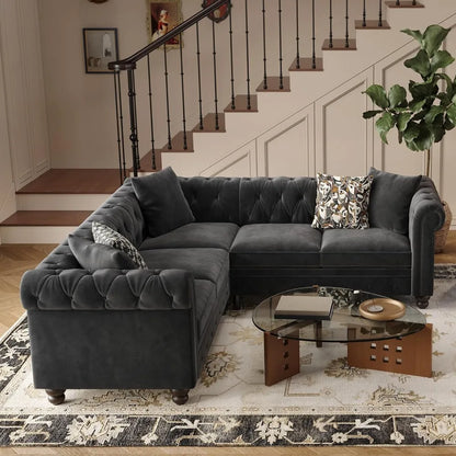 Luxury Velvet Chesterfield L-Shaped Sectional – Classic Button-Tufted Design & Timeless Elegance