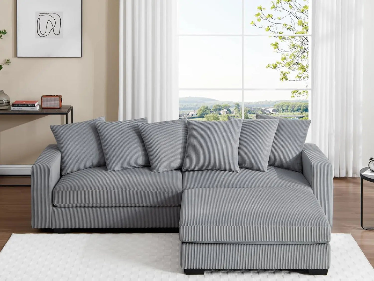 Oversized Modular Corduroy Sectional Sofa – Deep Seats, Sleeper Function & Removable Covers