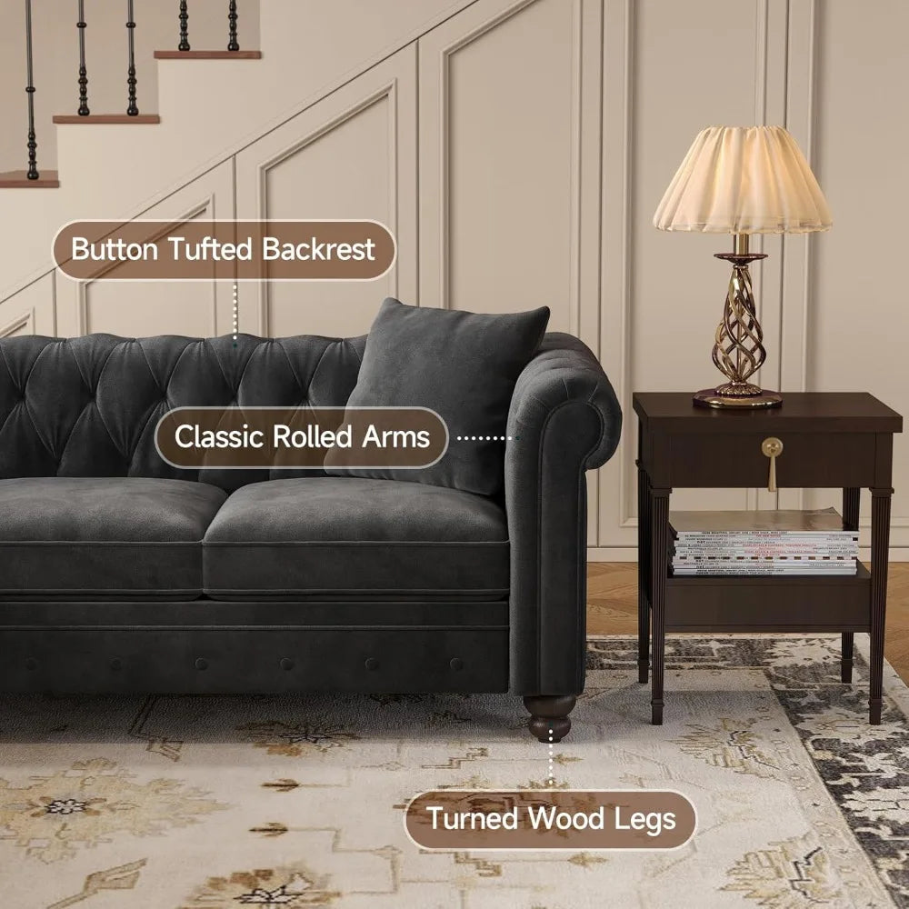 Luxury Velvet Chesterfield L-Shaped Sectional – Classic Button-Tufted Design & Timeless Elegance
